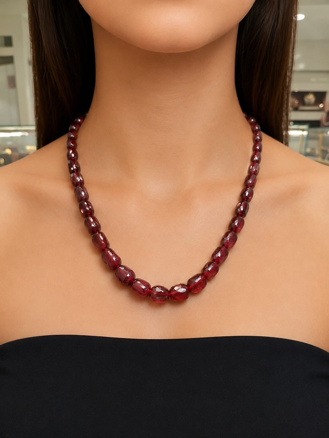 Royal Garnet Faceted Bead Necklace