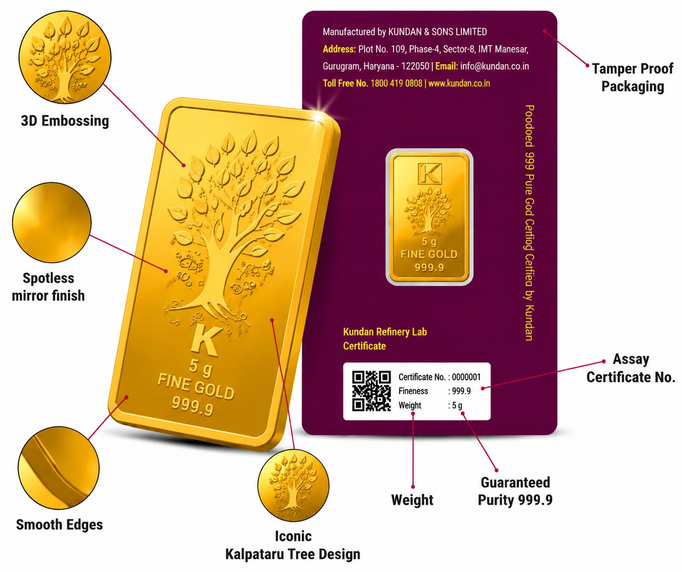 5 GM KUNDAN KALAPATRU TREE GOLD COIN