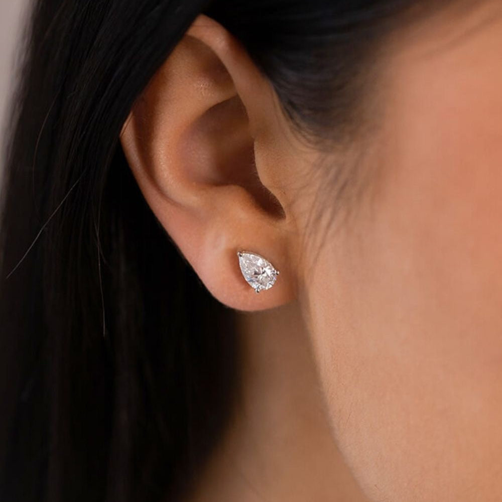 Essential Lab Grown Pear Solitaire Stud Earring