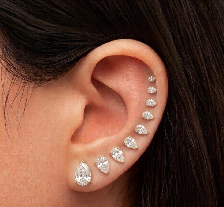 Essential Natural Pear Solitaire Ear tops and Nosepins