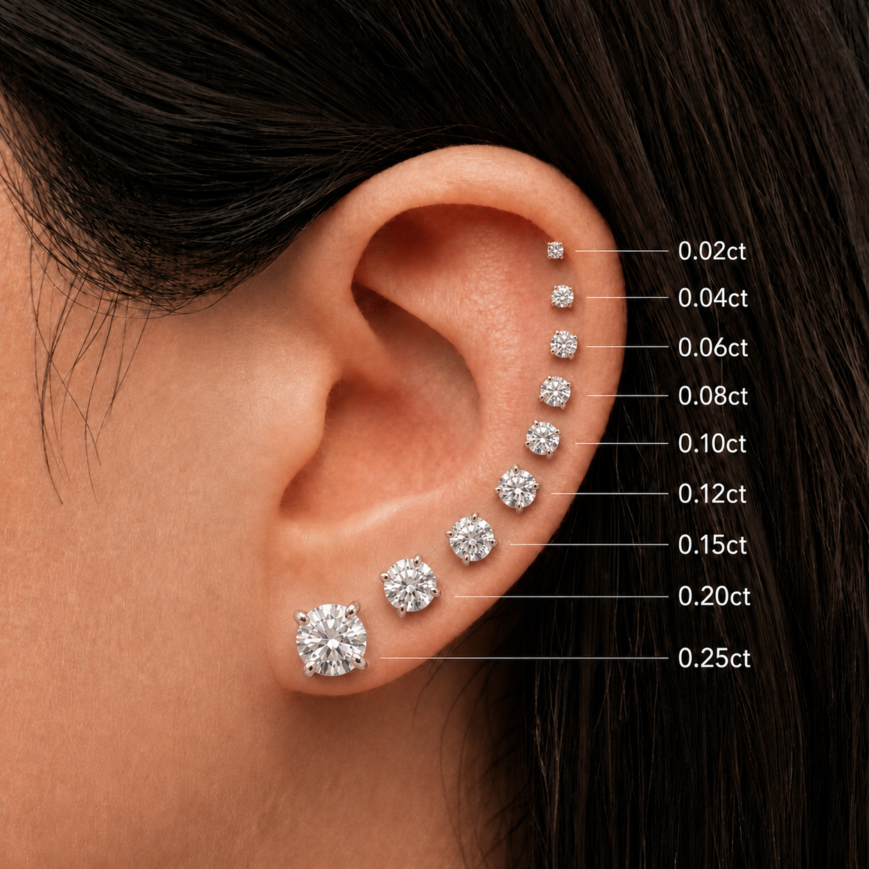 Essential Natural Round Solitaire Ear tops and Nosepins