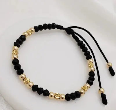 Black Bead and Gold Charm Adjustable Baby Anklet