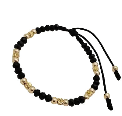 Black Bead and Gold Charm Adjustable Baby Anklet