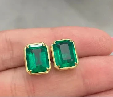 Emerald-Cut Emerald Stud Earrings