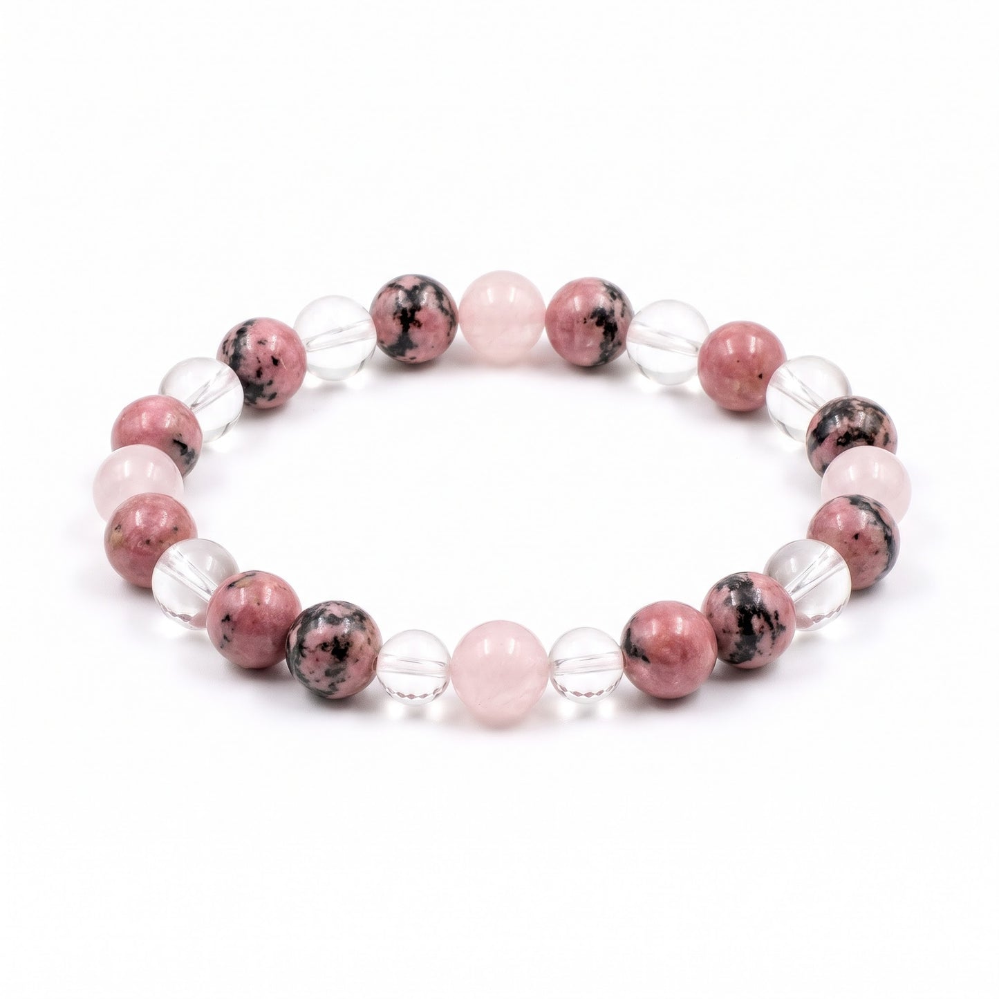 Rhodonite with clear quartz and rose quartz