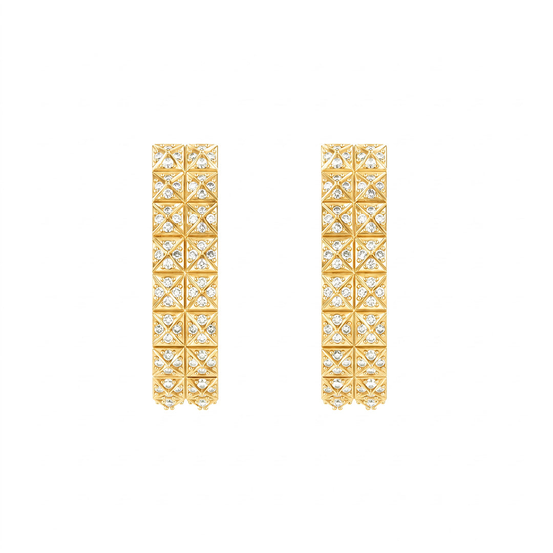 Pyramid Stud Pavé Diamond Hoop Earrings