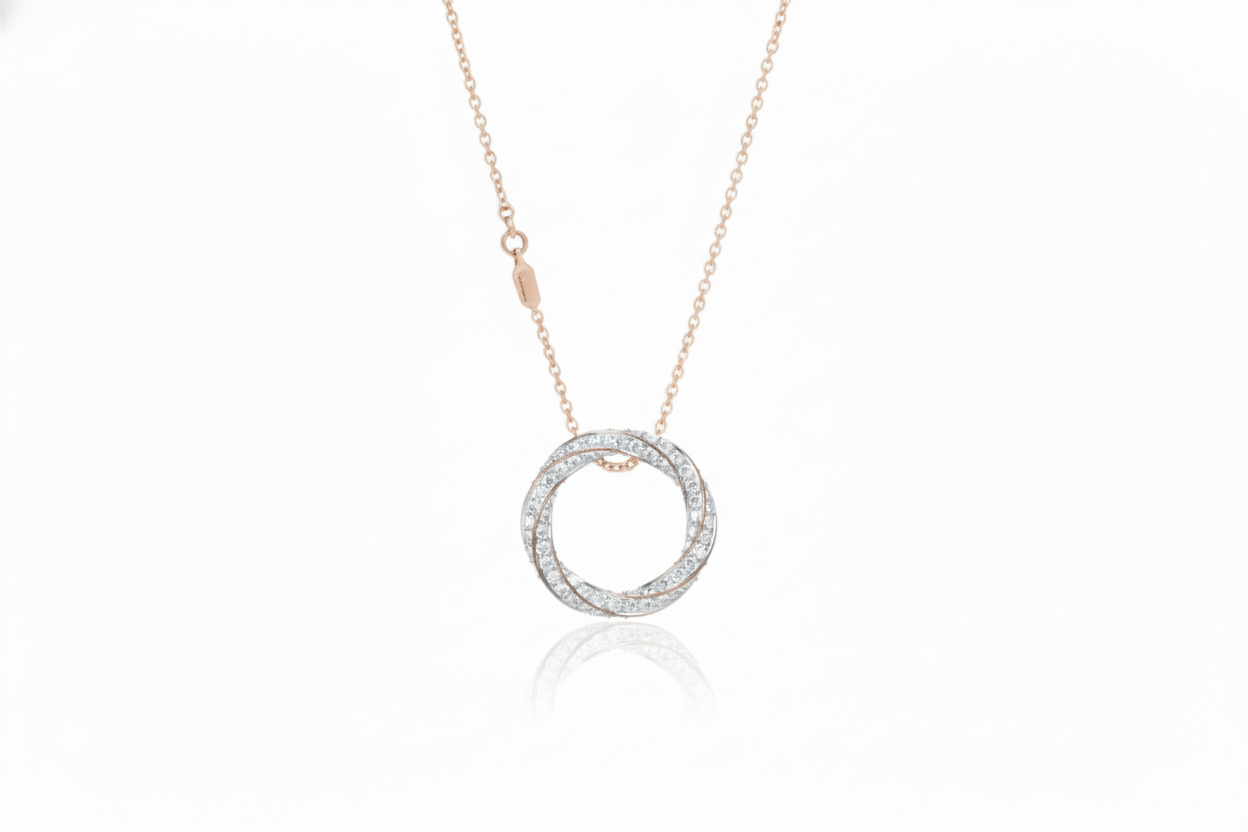 Infinity Twist Pavé Diamond Circle Pendant Necklace