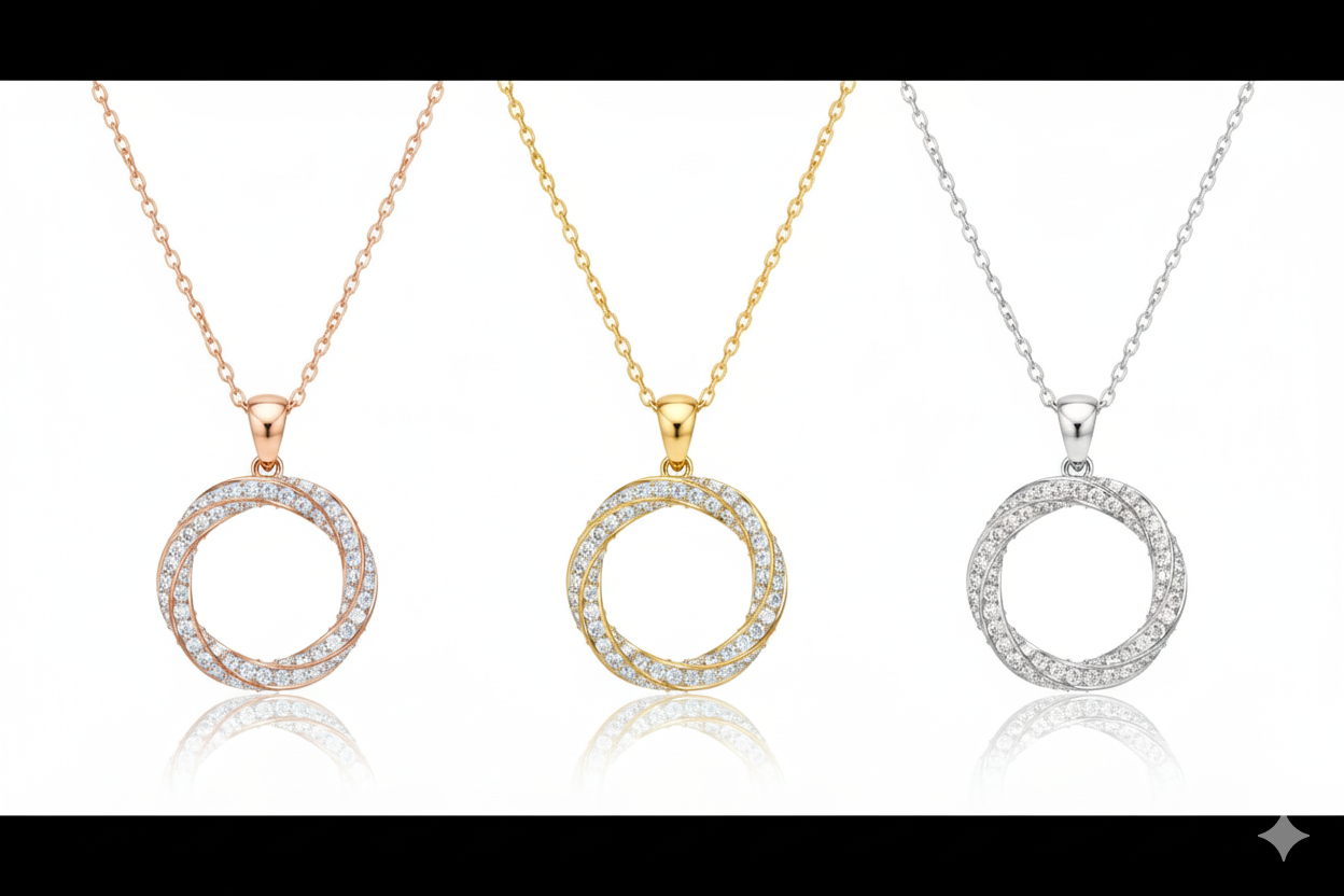 Infinity Twist Pavé Diamond Circle Pendant Necklace