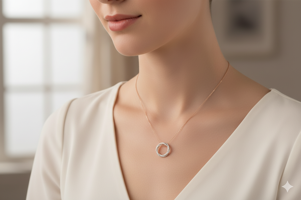 Infinity Twist Pavé Diamond Circle Pendant Necklace