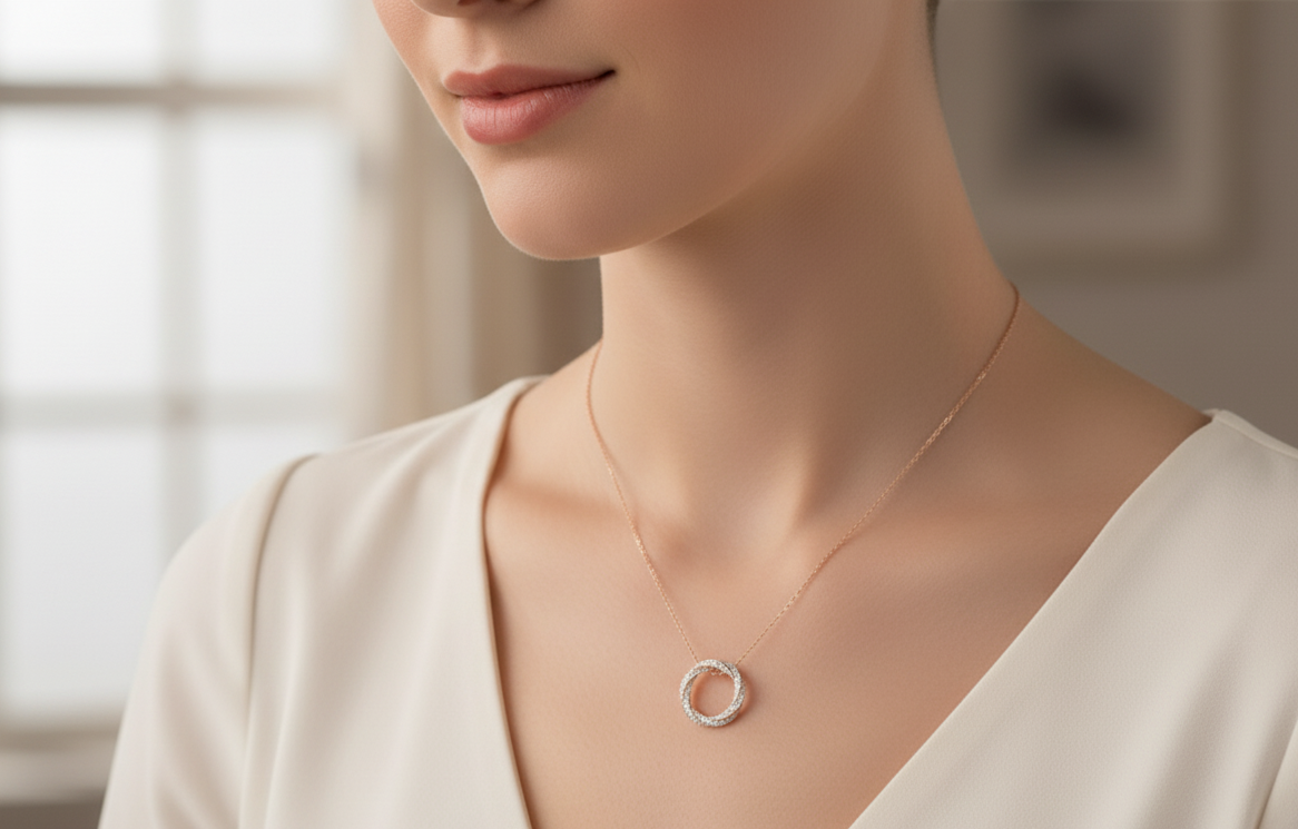 Infinity Twist Pavé Diamond Circle Pendant Necklace