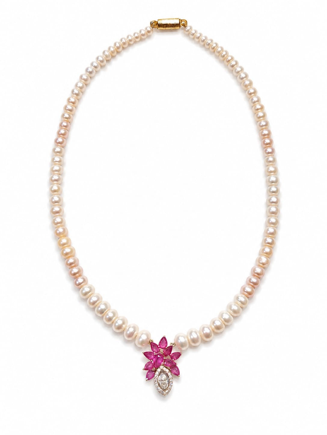 The Pearl & Ruby Blossom Drop Necklace