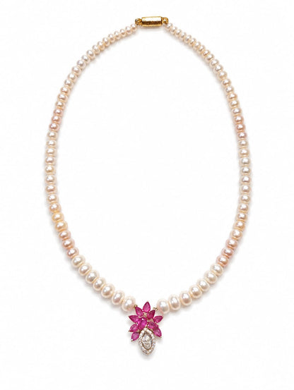 The Pearl & Ruby Blossom Drop Necklace