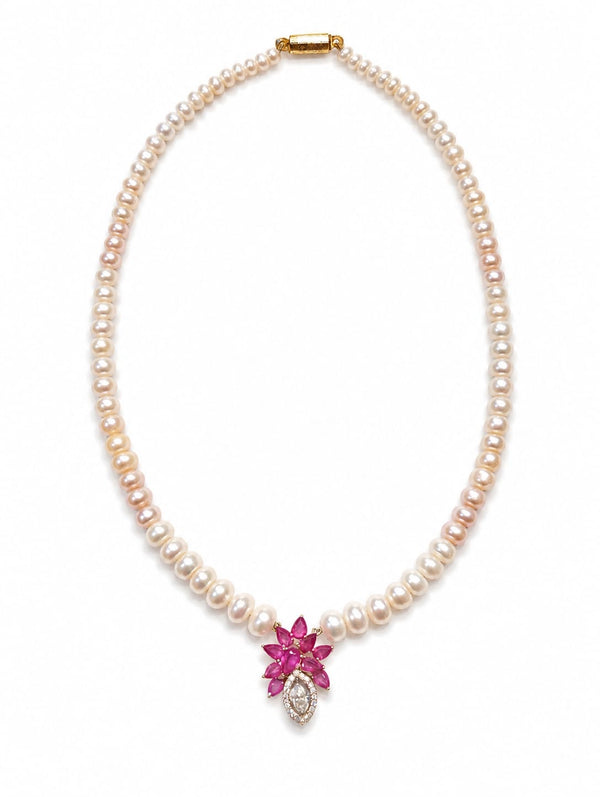 The Pearl & Ruby Blossom Drop Necklace