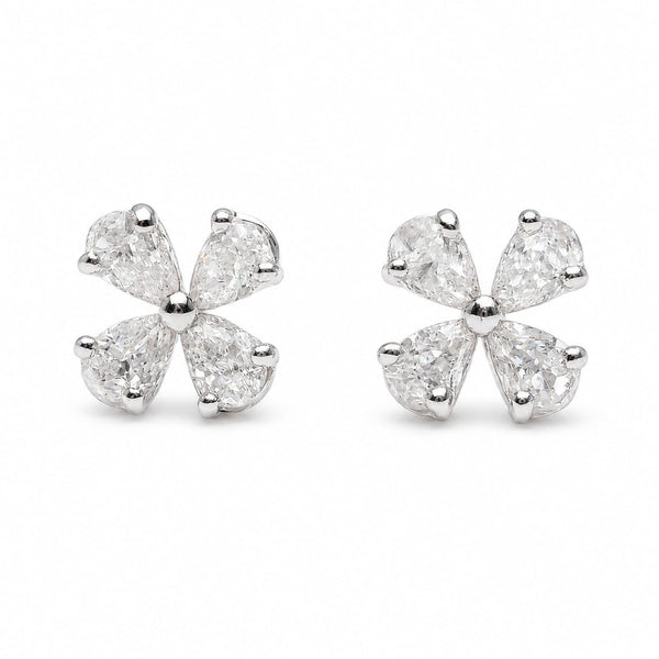 14kt Petal Bloom Diamond Clover Stud Earrings