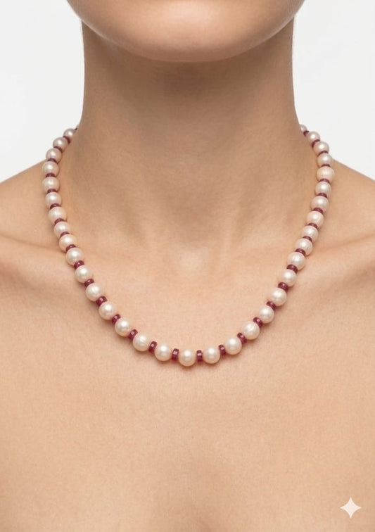 Classic Pearl & Ruby Accent Necklace