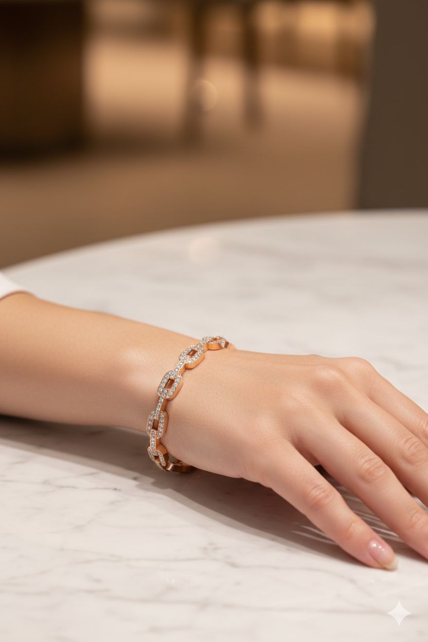 14K Gold Diamonds Chain-Link Bangle Bracelet