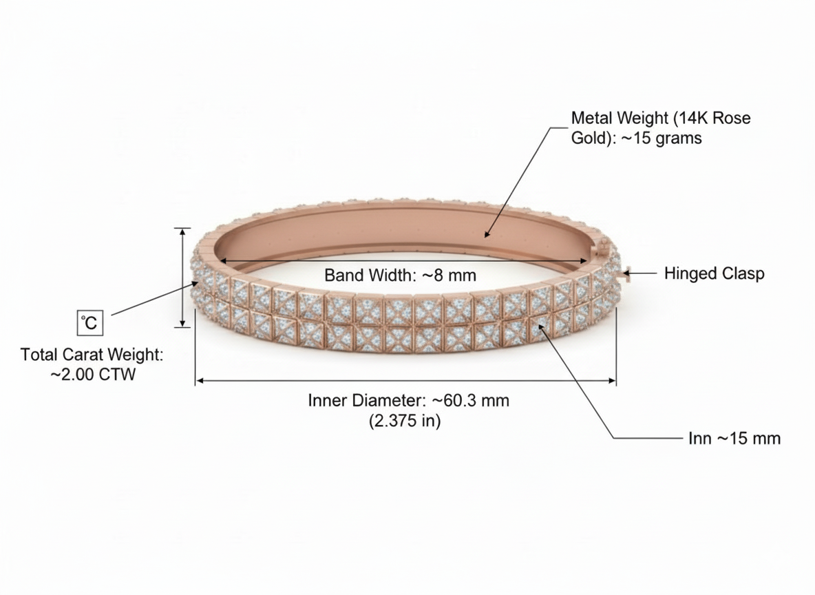 Pyramid Stud Pavé Diamond Bangle Bracelet in 14K Rose Gold