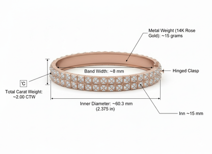 Pyramid Stud Pavé Diamond Bangle Bracelet in 14K Rose Gold