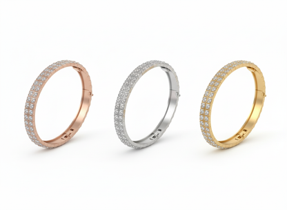 Pyramid Stud Pavé Diamond Bangle Bracelet in 14K Rose Gold
