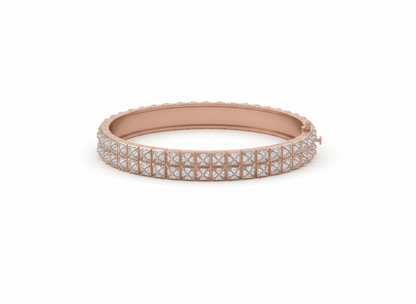 Pyramid Stud Pavé Diamond Bangle Bracelet in 14K Rose Gold