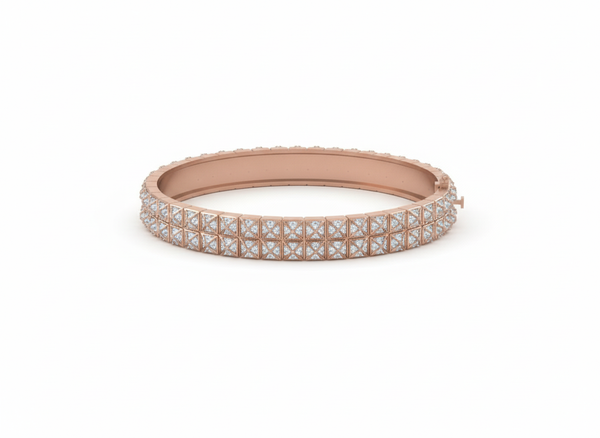 Pyramid Stud Pavé Diamond Bangle Bracelet in 14K Rose Gold
