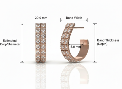14K Rose Gold Pyramid Stud Pavé Diamond Hoop Earrings