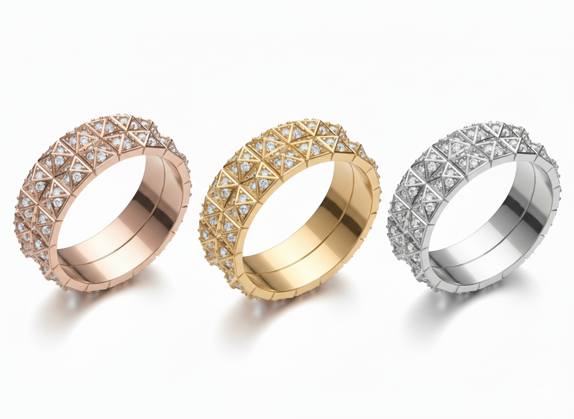 Pyramid Stud Pavé Diamond Wedding Band in 14K Rose Gold