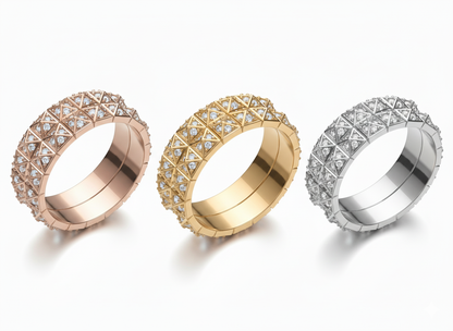 Pyramid Stud Pavé Diamond Wedding Band in 14K Rose Gold