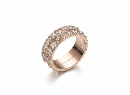 Pyramid Stud Pavé Diamond Wedding Band in 14K Rose Gold