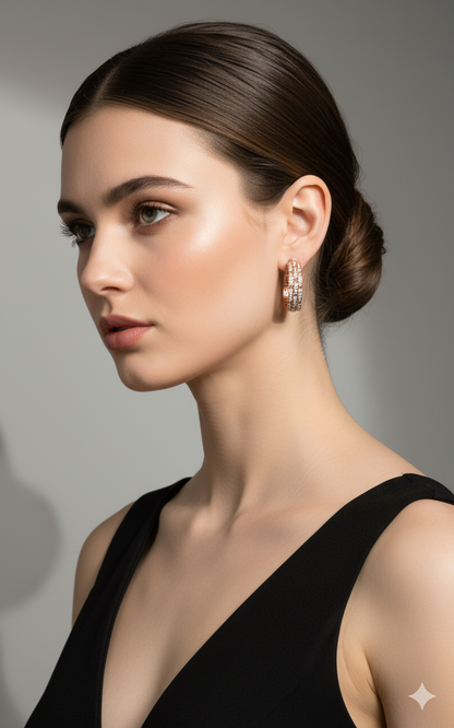 Signature  Triple Row Diamond Hoop Earrings