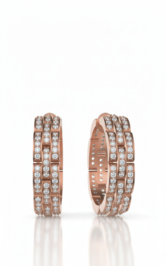 Signature  Triple Row Diamond Hoop Earrings