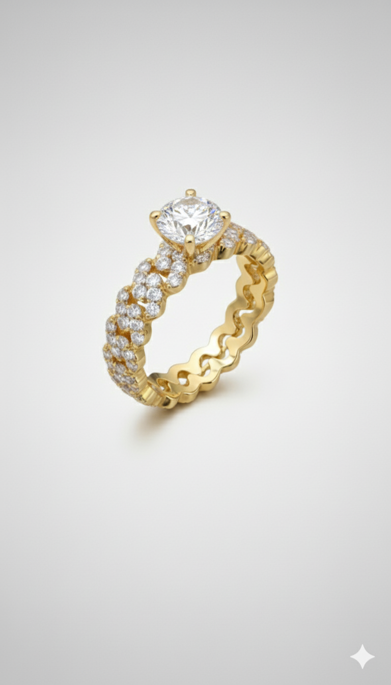 14k Cubain Pave Solitaire Ring