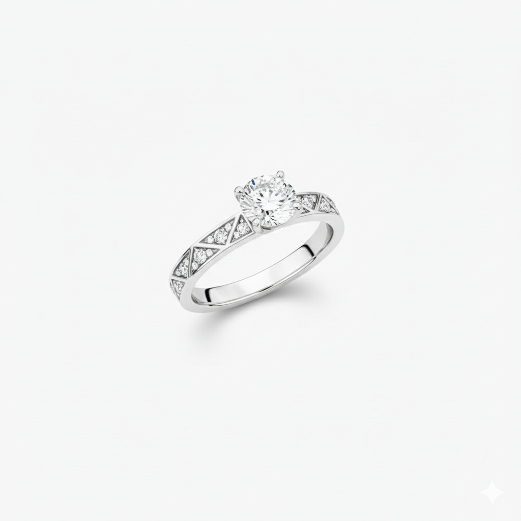 Elegant  Mosaic Geometric Pavé Diamond Solitaire Engagement Ring