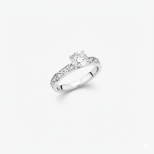 Elegant  Mosaic Geometric Pavé Diamond Solitaire Engagement Ring