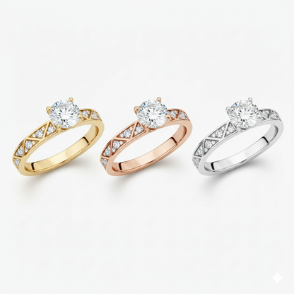 Elegant  Mosaic Geometric Pavé Diamond Solitaire Engagement Ring
