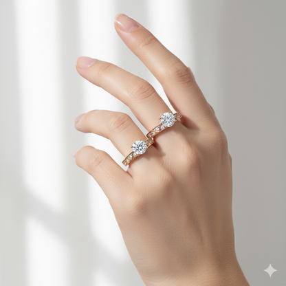 Elegant  Mosaic Geometric Pavé Diamond Solitaire Engagement Ring