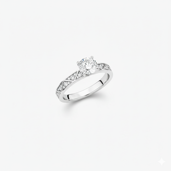 Elegant  Mosaic Geometric Pavé Diamond Solitaire Engagement Ring