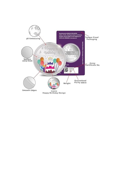 20gm Kundan happy birthday silver coin