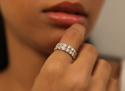 Pyramid Stud Pavé Diamond Wedding Band in 14K Rose Gold