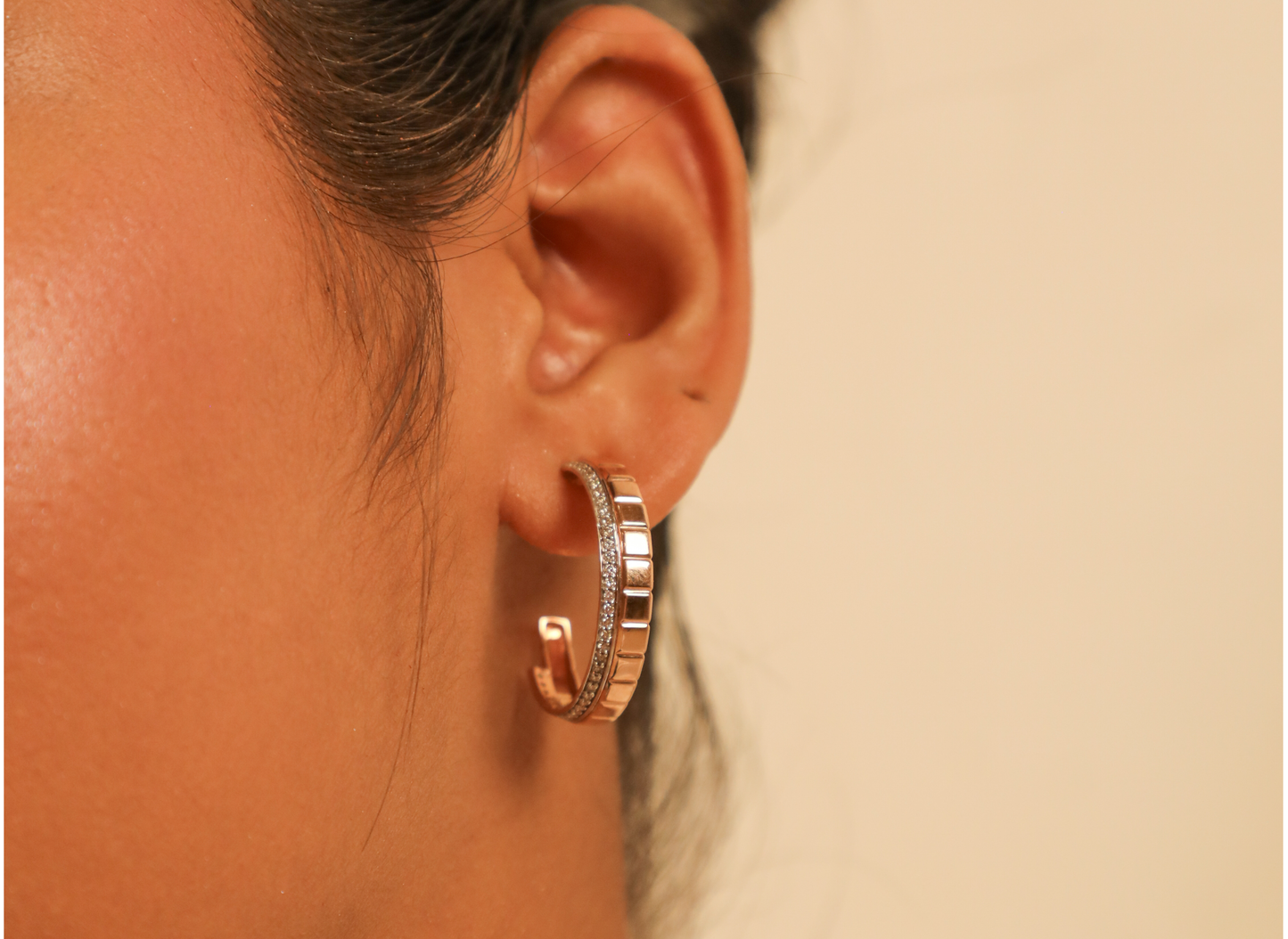 14K Geometric Segmented Diamond Hoop Earring
