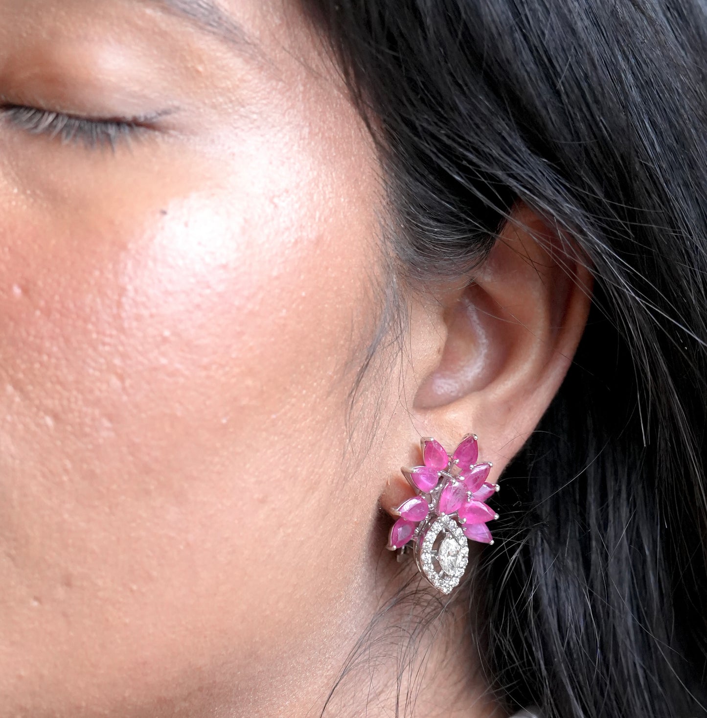 The 14k Empress Flora Ruby & Diamond Cluster Earrings