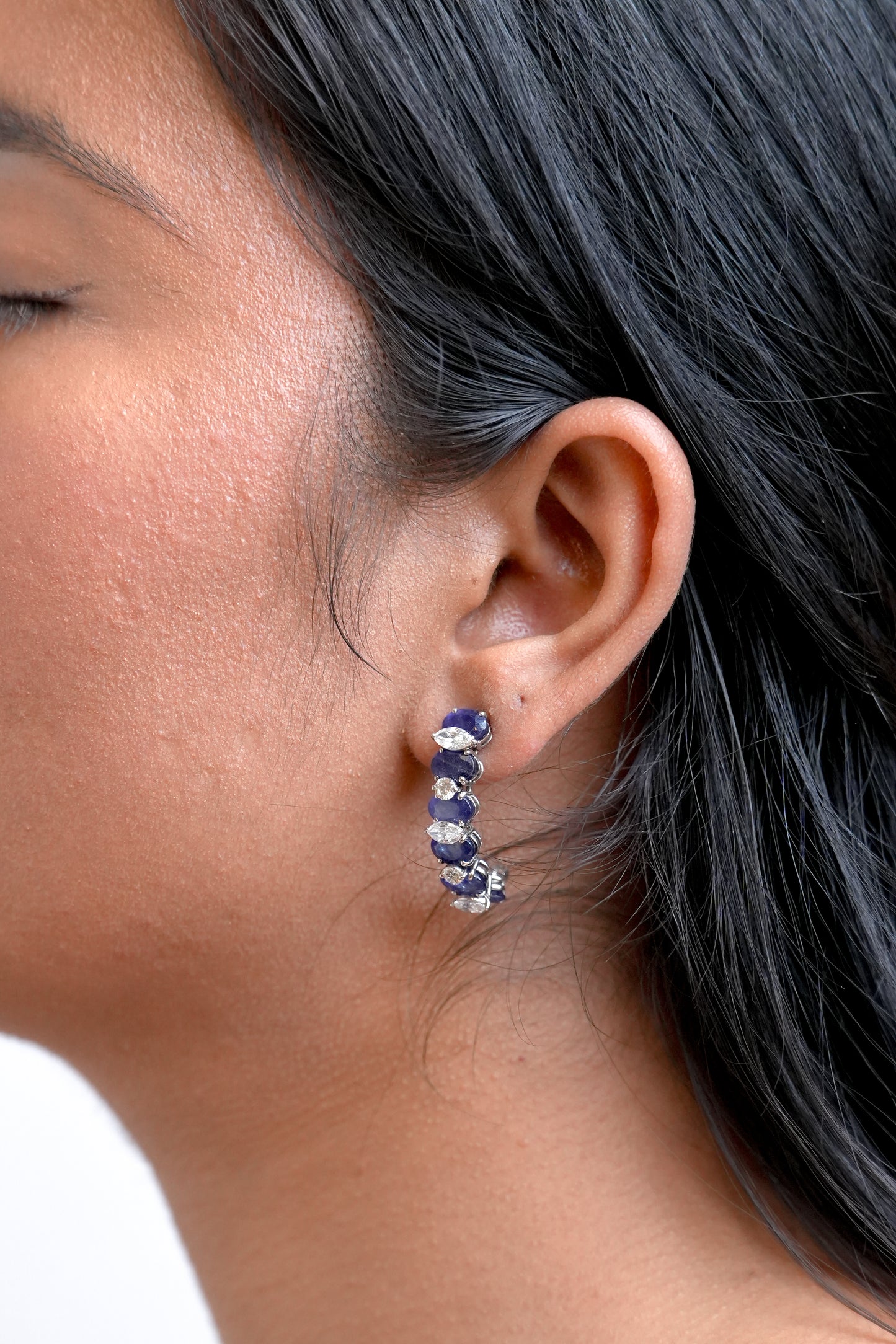 The 14k Aura Twilight Sapphire & Diamond Curved Drop Earrings