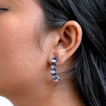 The Aura Twilight Sapphire & Diamond Curved Drop Earrings