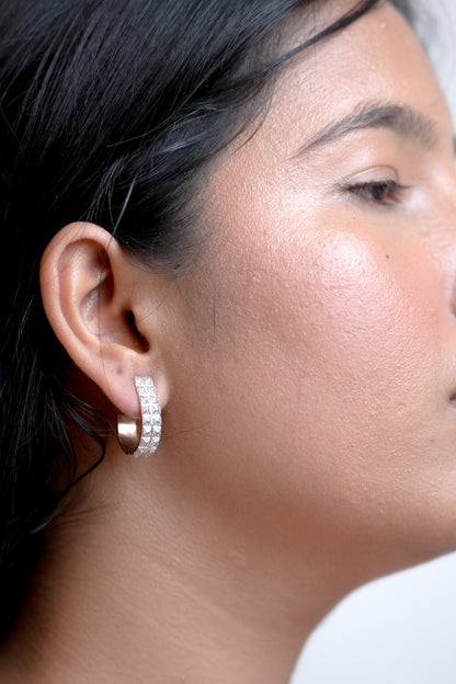 Pyramid Stud Pavé Diamond Hoop Earrings