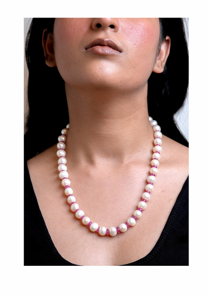 Noble Grace Pearl-Ruby Necklace