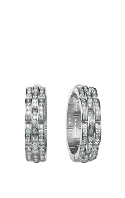 Signature  Triple Row Diamond Hoop Earrings