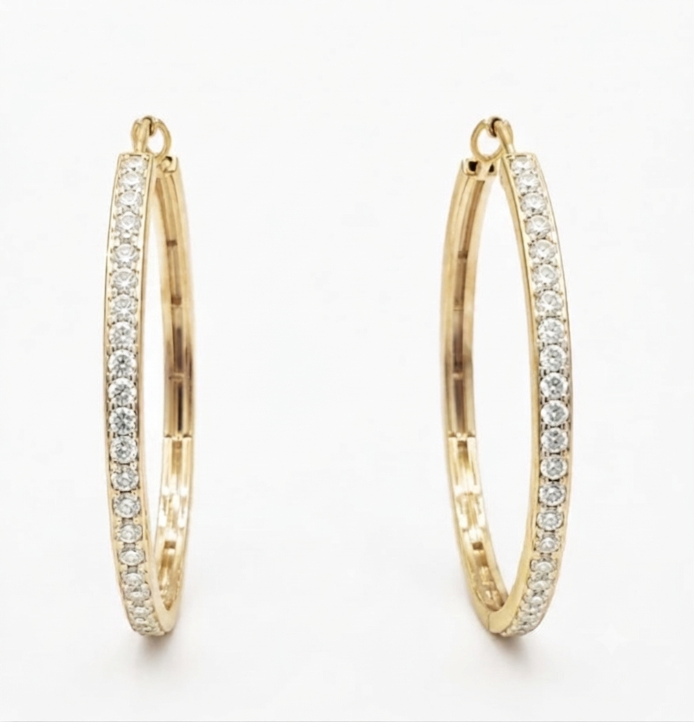 Classic  Gold Diamond Hoop Earrings
