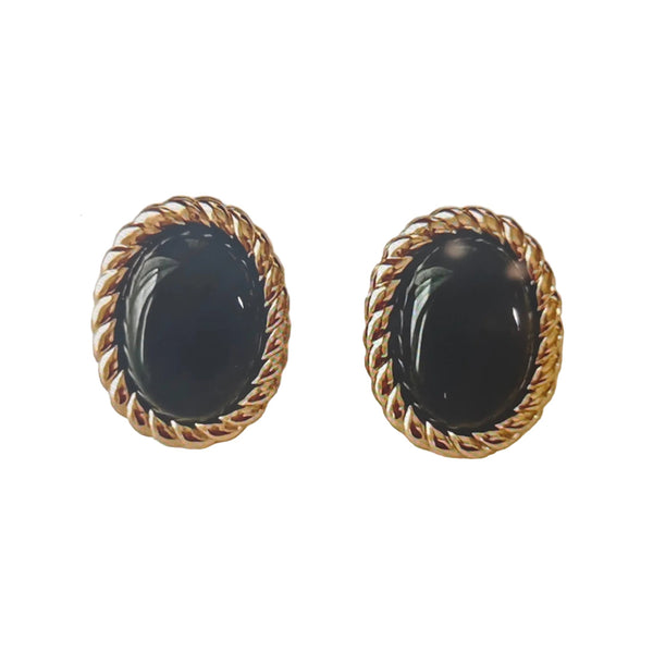 Vintage-Inspired Oval Black Onyx Rope Cufflinks