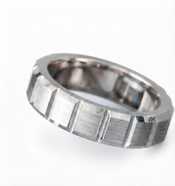 Matte Finish block Fit Wedding Band in Platinum
