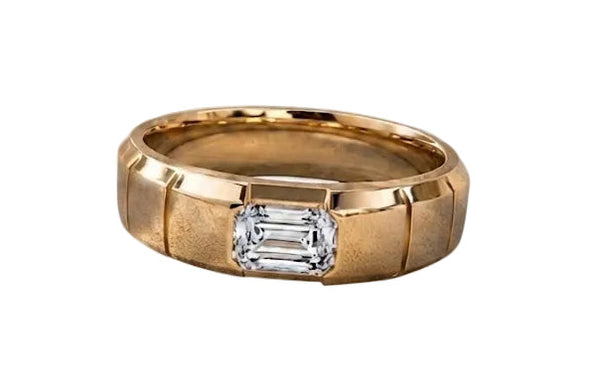 Matte Finish Diamond Block Wedding Band in Platinum